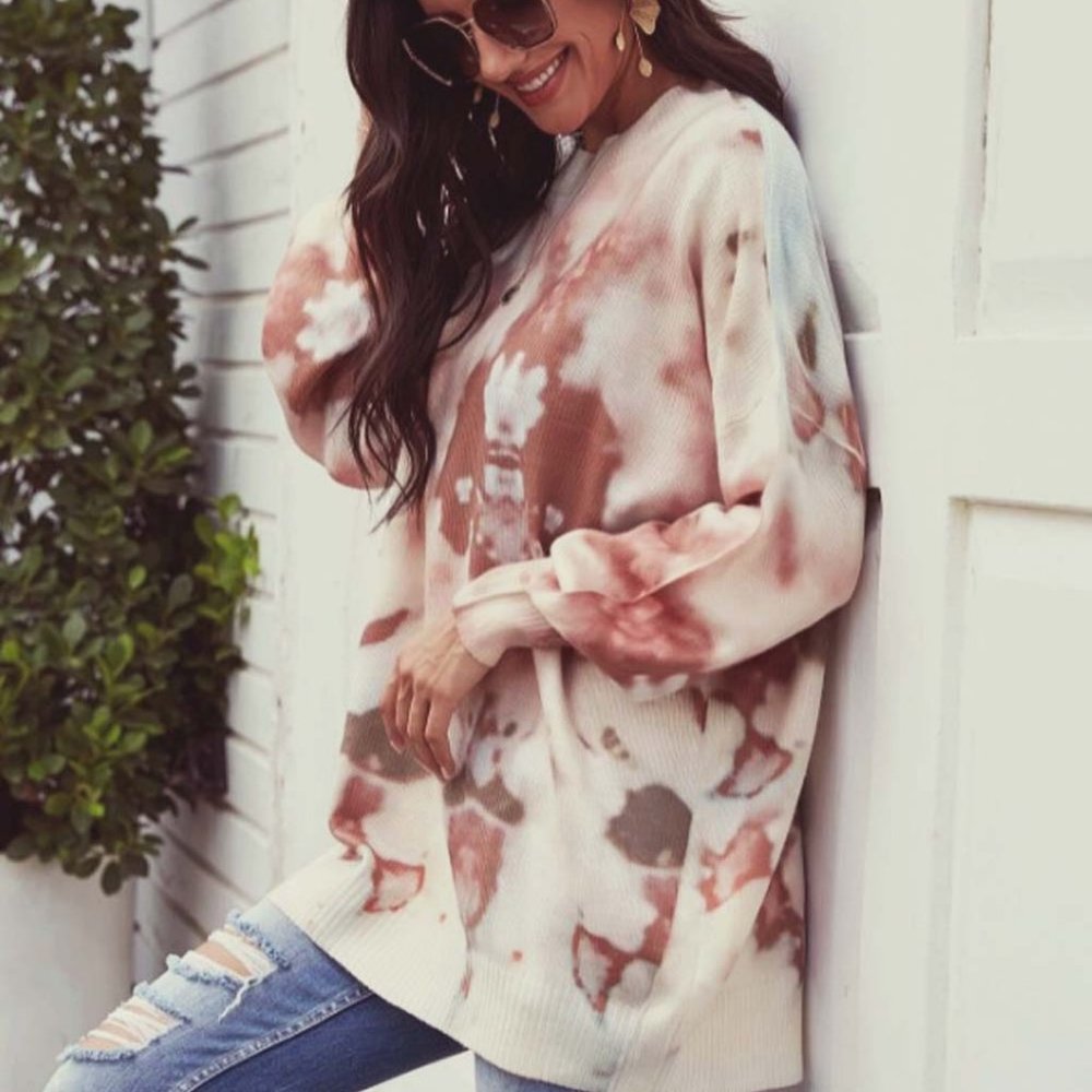 New Sweet Tie Dye Knit Oversized Sweater Top